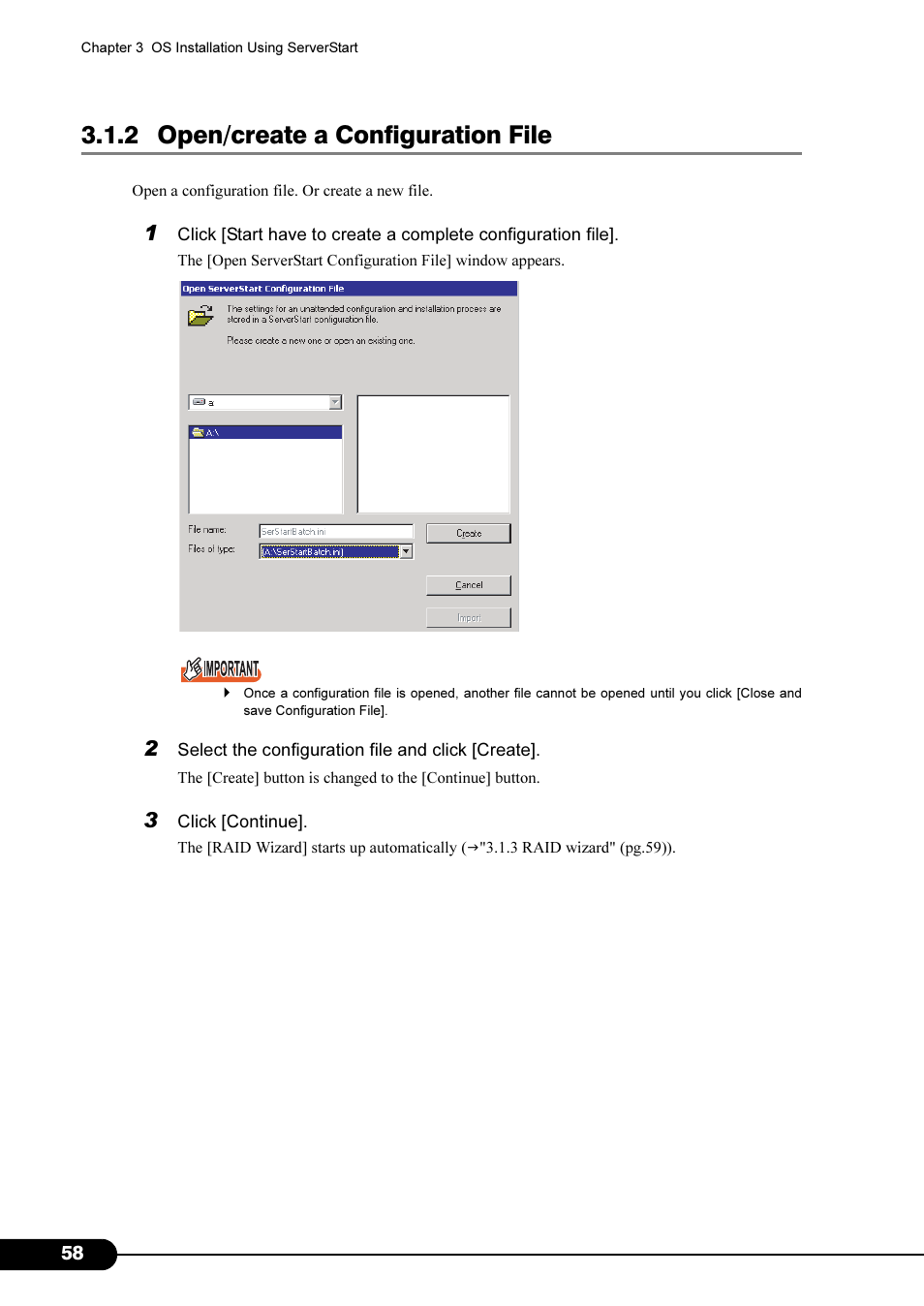 2 open/create a configuration file | FUJITSU Primergy RX200 S2 User Manual | Page 58 / 307