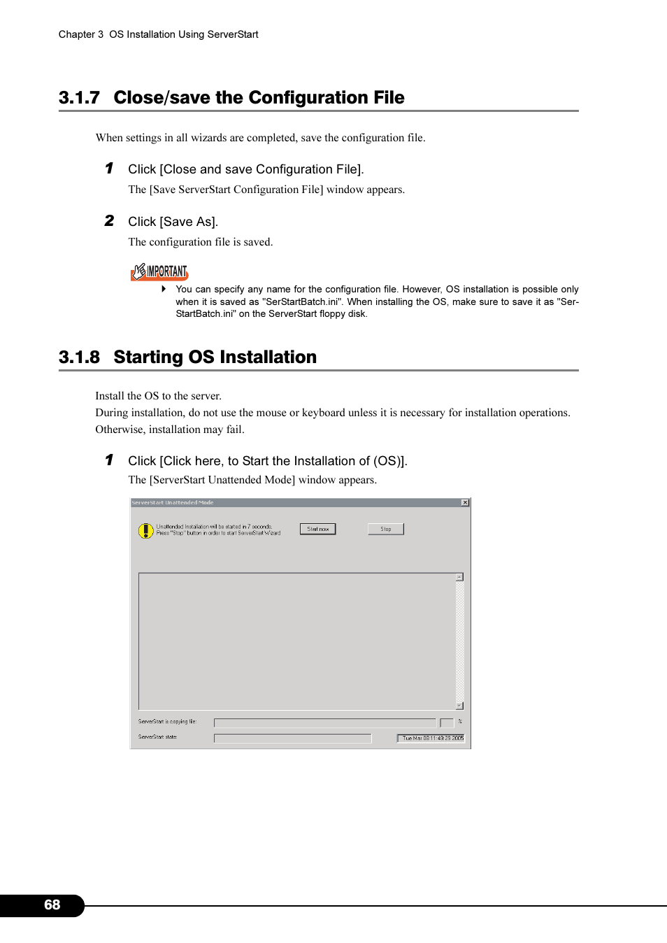 7 close/save the configuration file, 8 starting os installation | FUJITSU Primergy RX200 S2 User Manual | Page 68 / 307