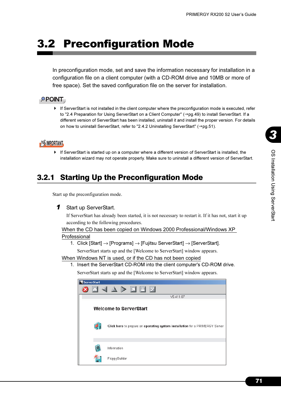 2 preconfiguration mode, 1 starting up the preconfiguration mode | FUJITSU Primergy RX200 S2 User Manual | Page 71 / 307