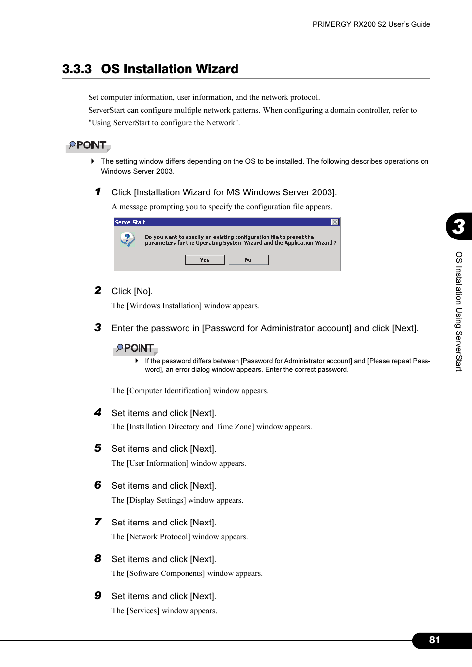 3 os installation wizard | FUJITSU Primergy RX200 S2 User Manual | Page 81 / 307