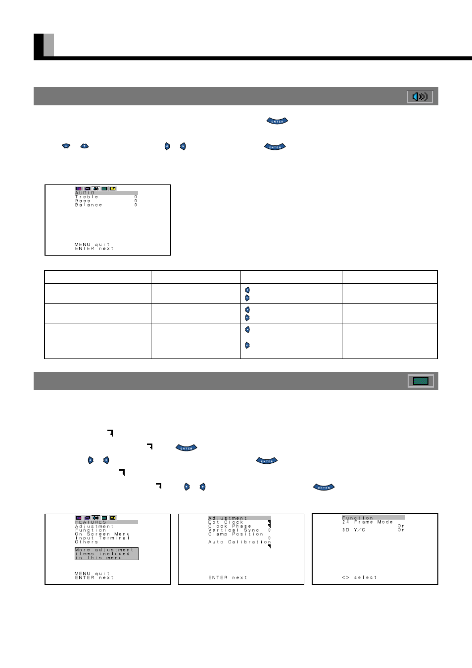 How to use menus (continued), 20 using the features menus, Using the audio menu | FUJITSU PDS4234W User Manual | Page 22 / 48