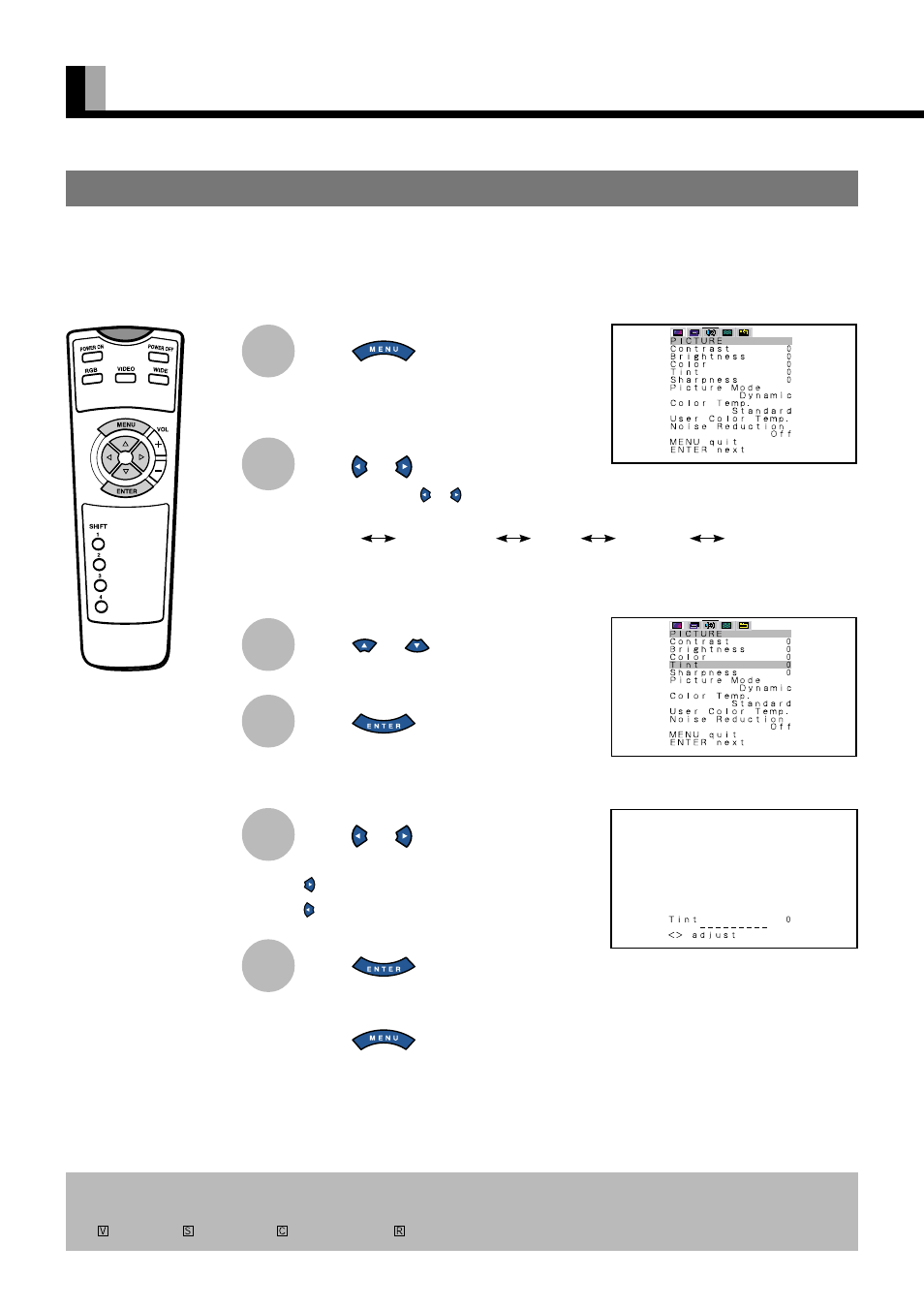 Adjustments, Adjusting pictures (picture menu) | FUJITSU PDS4234W User Manual | Page 26 / 48