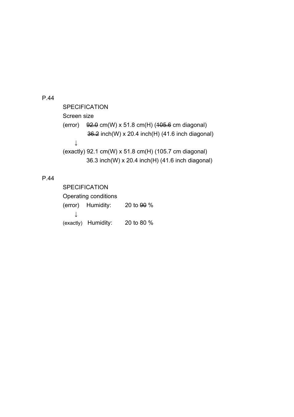 A list of errata | FUJITSU PDS4234W User Manual | Page 48 / 48