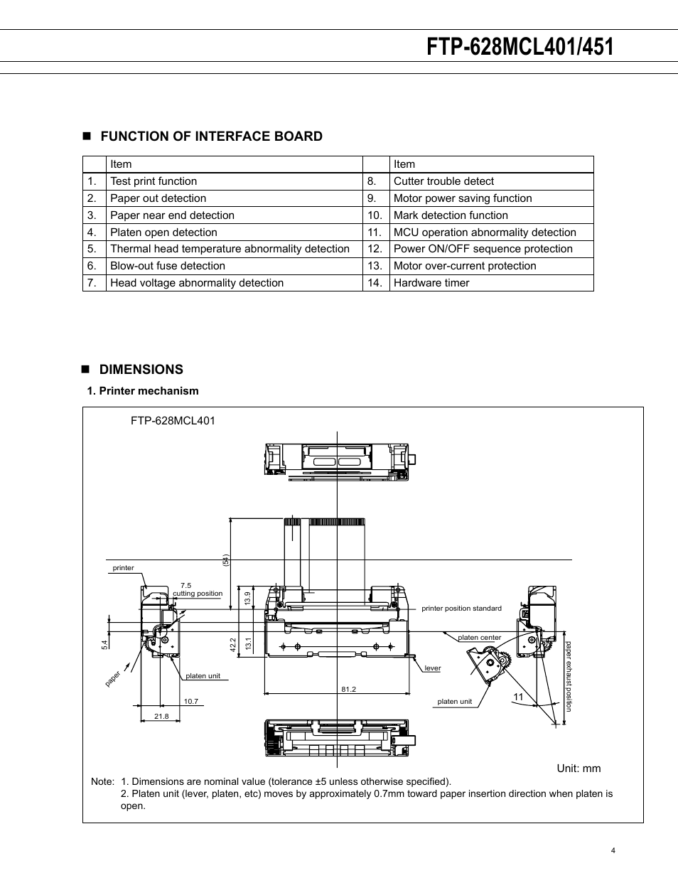 Nfunction of interface board n dimensions | FUJITSU FTP-628MCL451 User Manual | Page 4 / 9