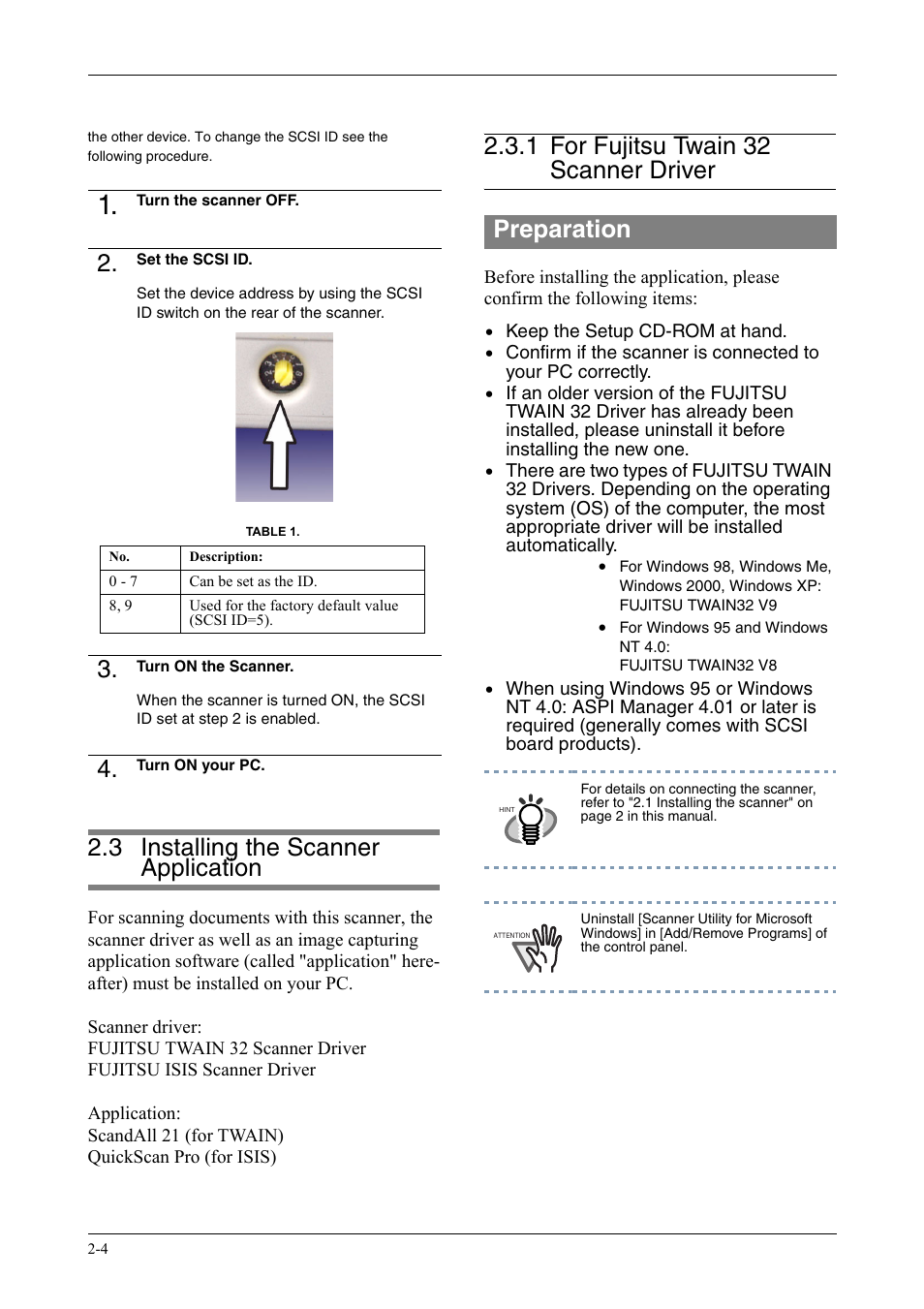 3 installing the scanner application, Installing the scanner application -4, 1 for fujitsu twain 32 scanner driver | Preparation | FUJITSU fi-5750C User Manual | Page 20 / 40