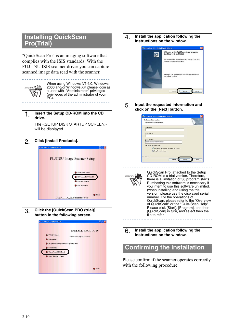 Installing quickscan pro(trial), Confirming the installation | FUJITSU fi-5750C User Manual | Page 26 / 40
