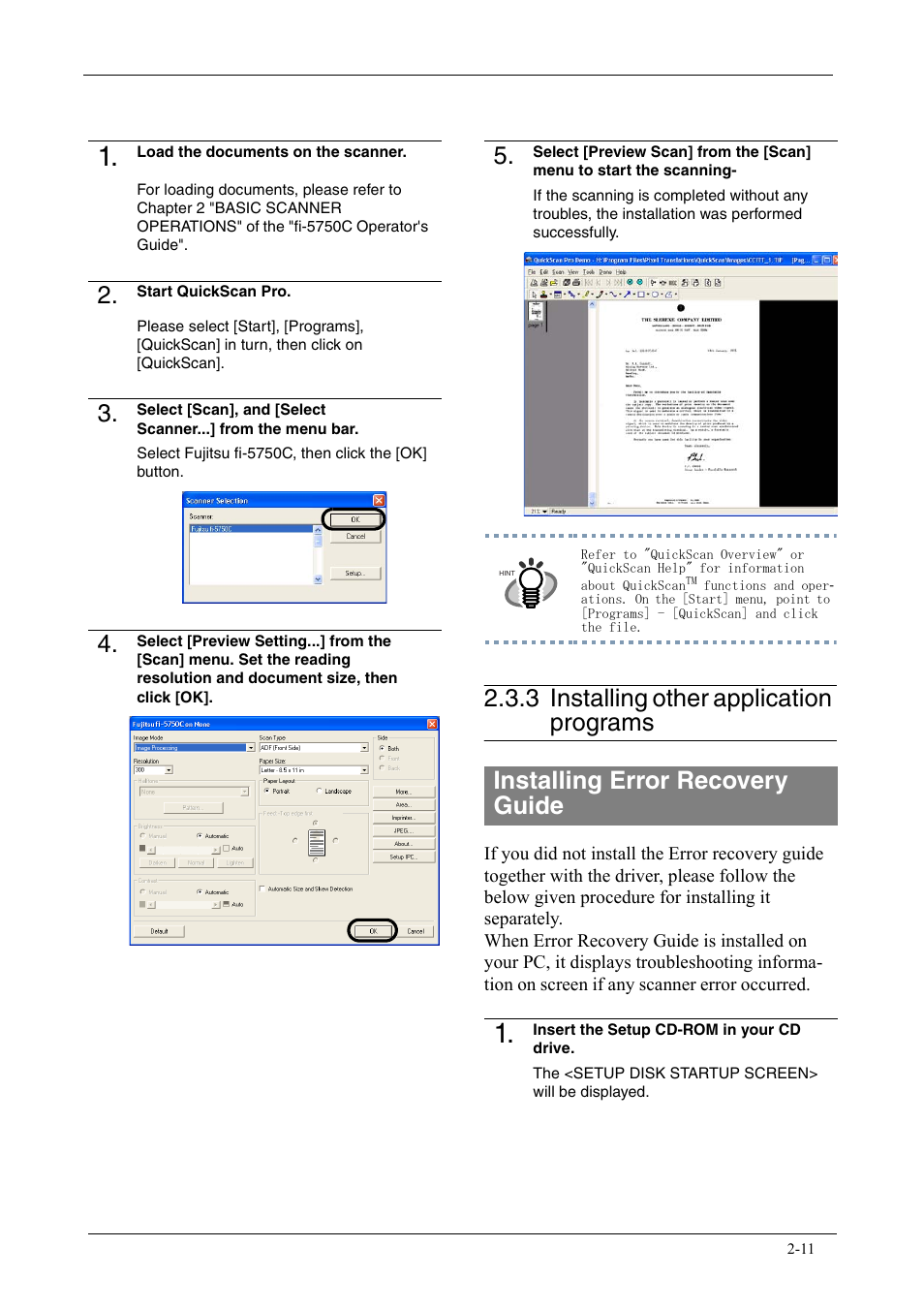 3 installing other application programs, Installing error recovery guide | FUJITSU fi-5750C User Manual | Page 27 / 40
