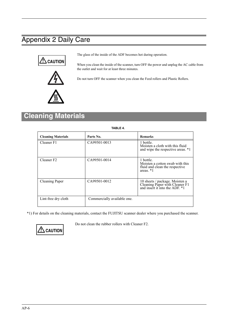 Appendix 2 daily care, Ap-6, Cleaning materials | FUJITSU fi-5750C User Manual | Page 36 / 40