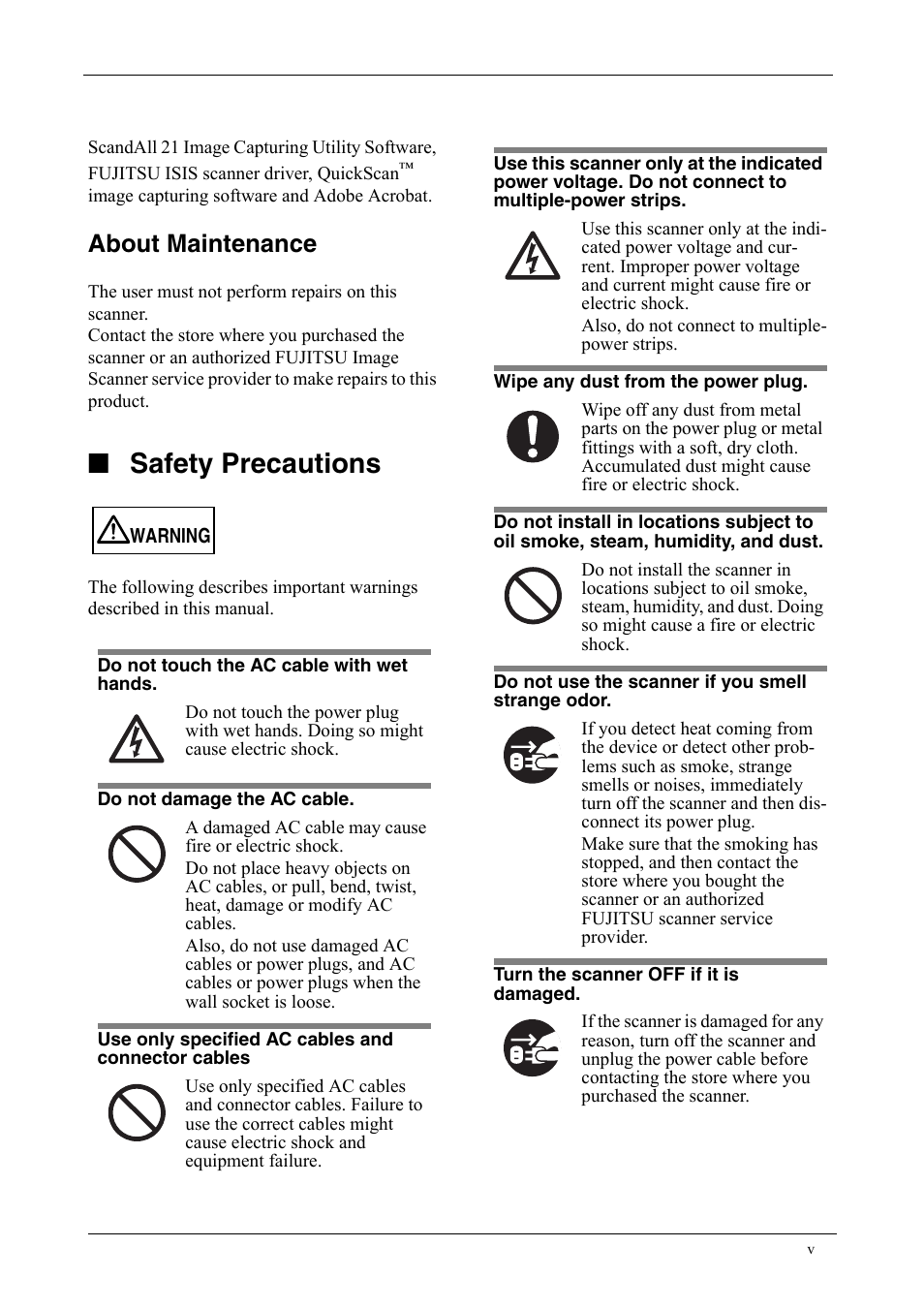 Safety precautions, About maintenance | FUJITSU fi-5750C User Manual | Page 7 / 40