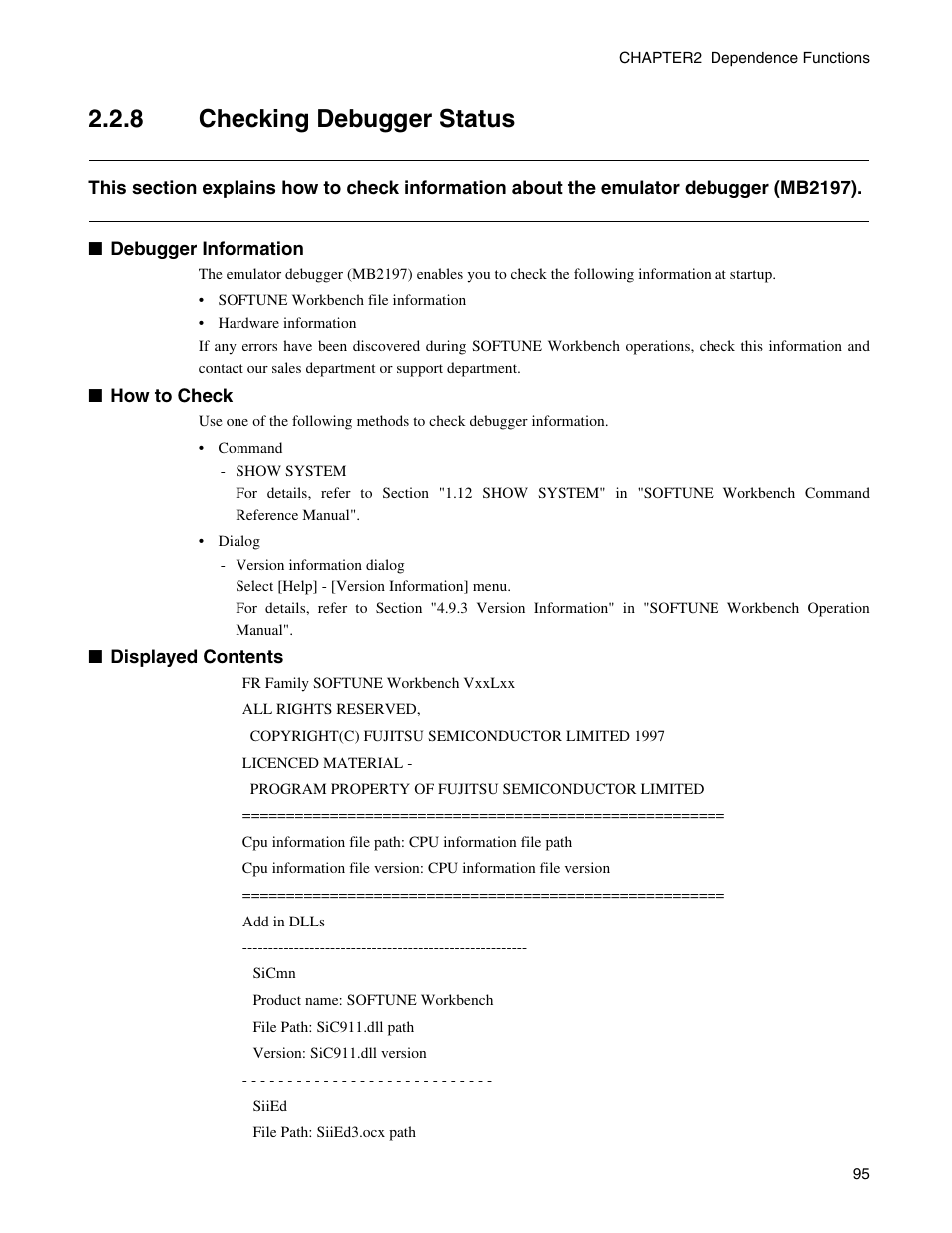 8 checking debugger status, Checking debugger status | FUJITSU CM71-00329-7E User Manual | Page 105 / 234