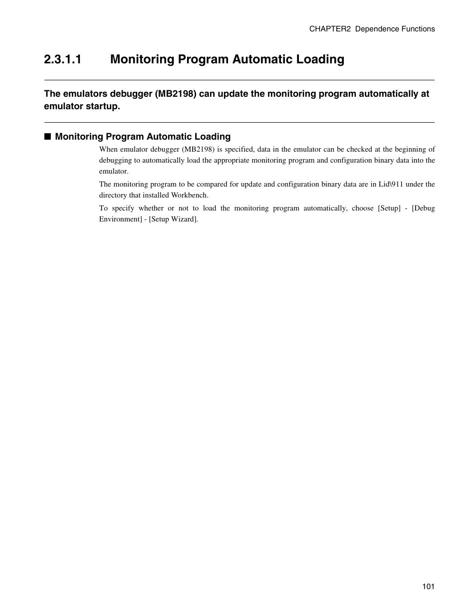 1 monitoring program automatic loading, Monitoring program automatic loading | FUJITSU CM71-00329-7E User Manual | Page 111 / 234