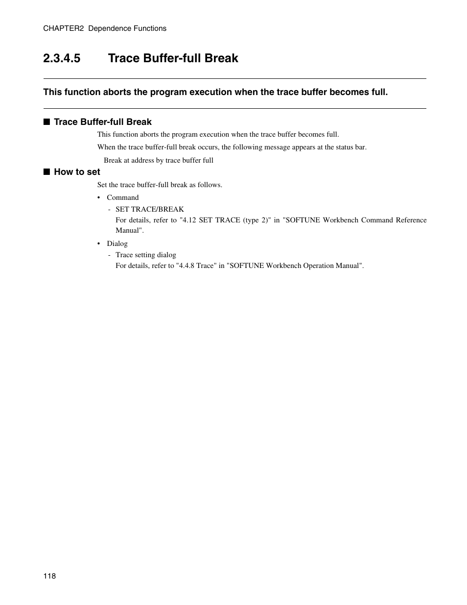 5 trace buffer-full break, Trace buffer-full break | FUJITSU CM71-00329-7E User Manual | Page 128 / 234