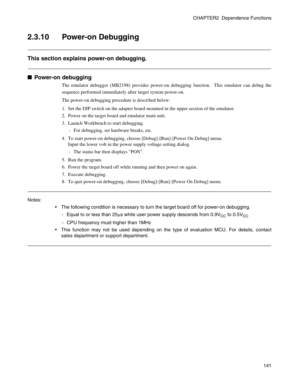 10 power-on debugging, Power-on debugging | FUJITSU CM71-00329-7E User Manual | Page 151 / 234