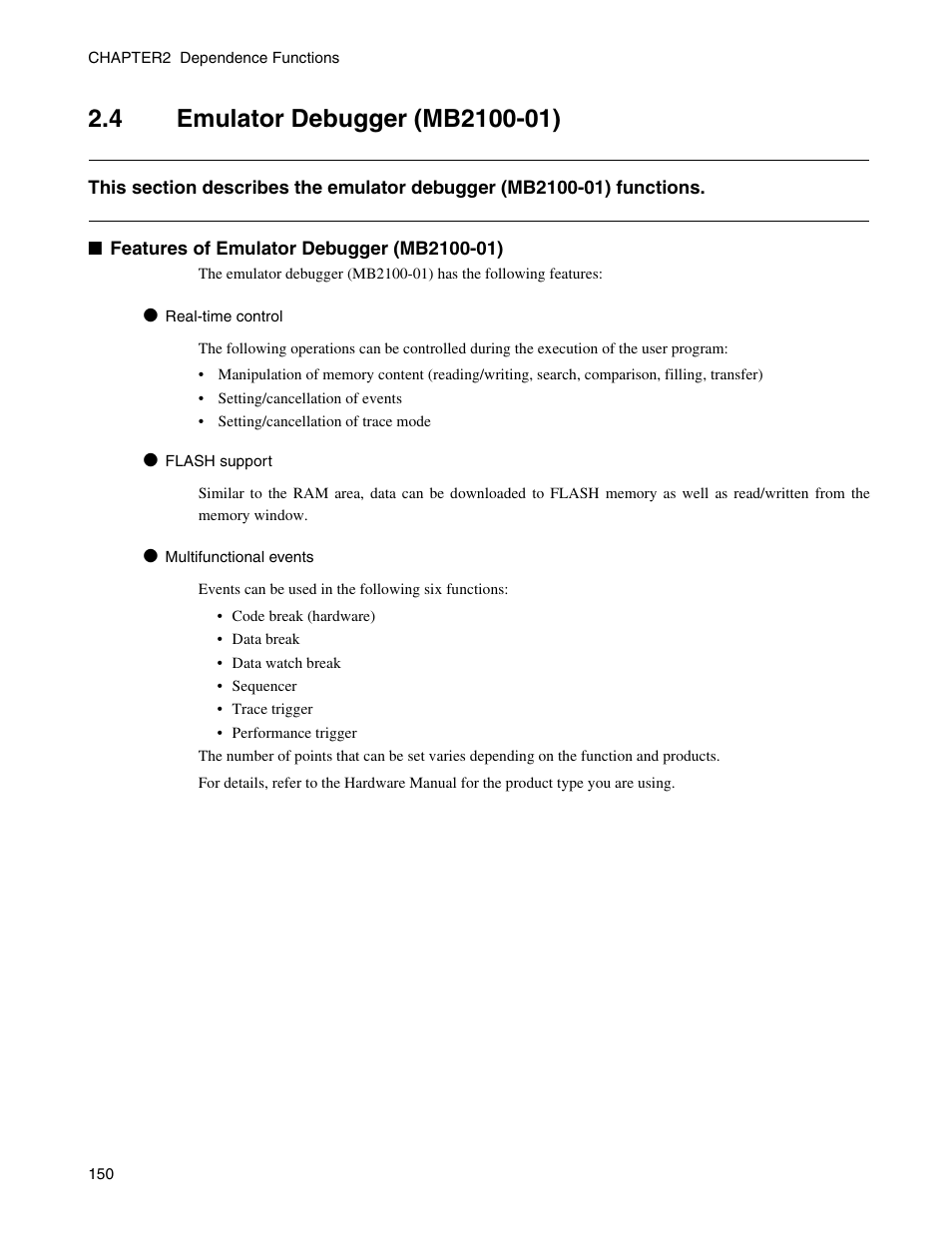 4 emulator debugger (mb2100-01), Emulator debugger (mb2100-01) | FUJITSU CM71-00329-7E User Manual | Page 160 / 234