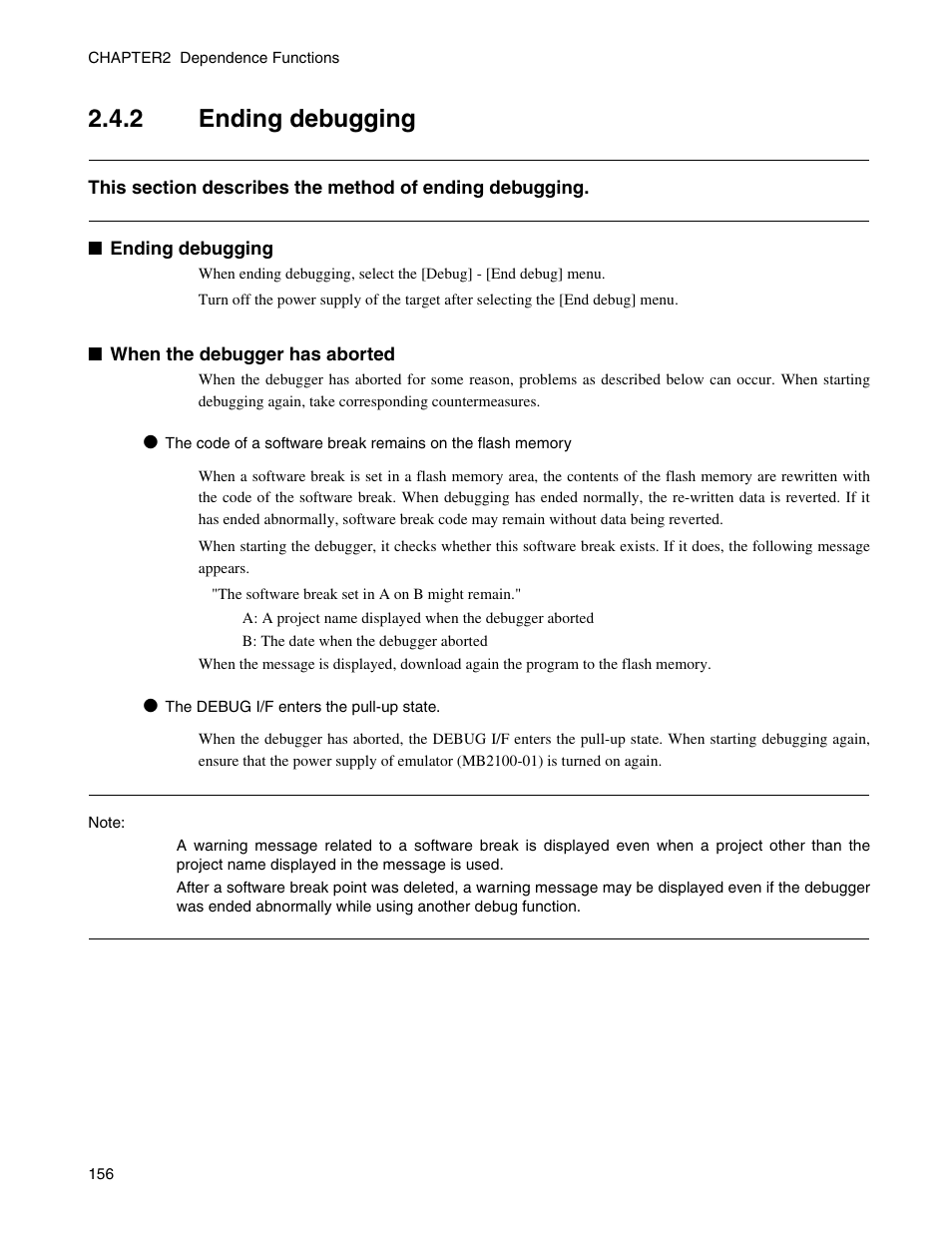 2 ending debugging, Ending debugging | FUJITSU CM71-00329-7E User Manual | Page 166 / 234