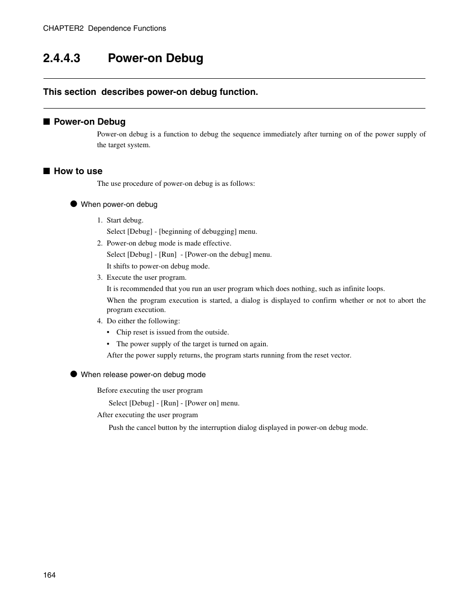 3 power-on debug, Power-on debug | FUJITSU CM71-00329-7E User Manual | Page 174 / 234