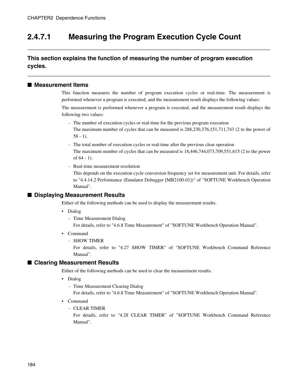 1 measuring the program execution cycle count, Measuring the program execution cycle count | FUJITSU CM71-00329-7E User Manual | Page 194 / 234