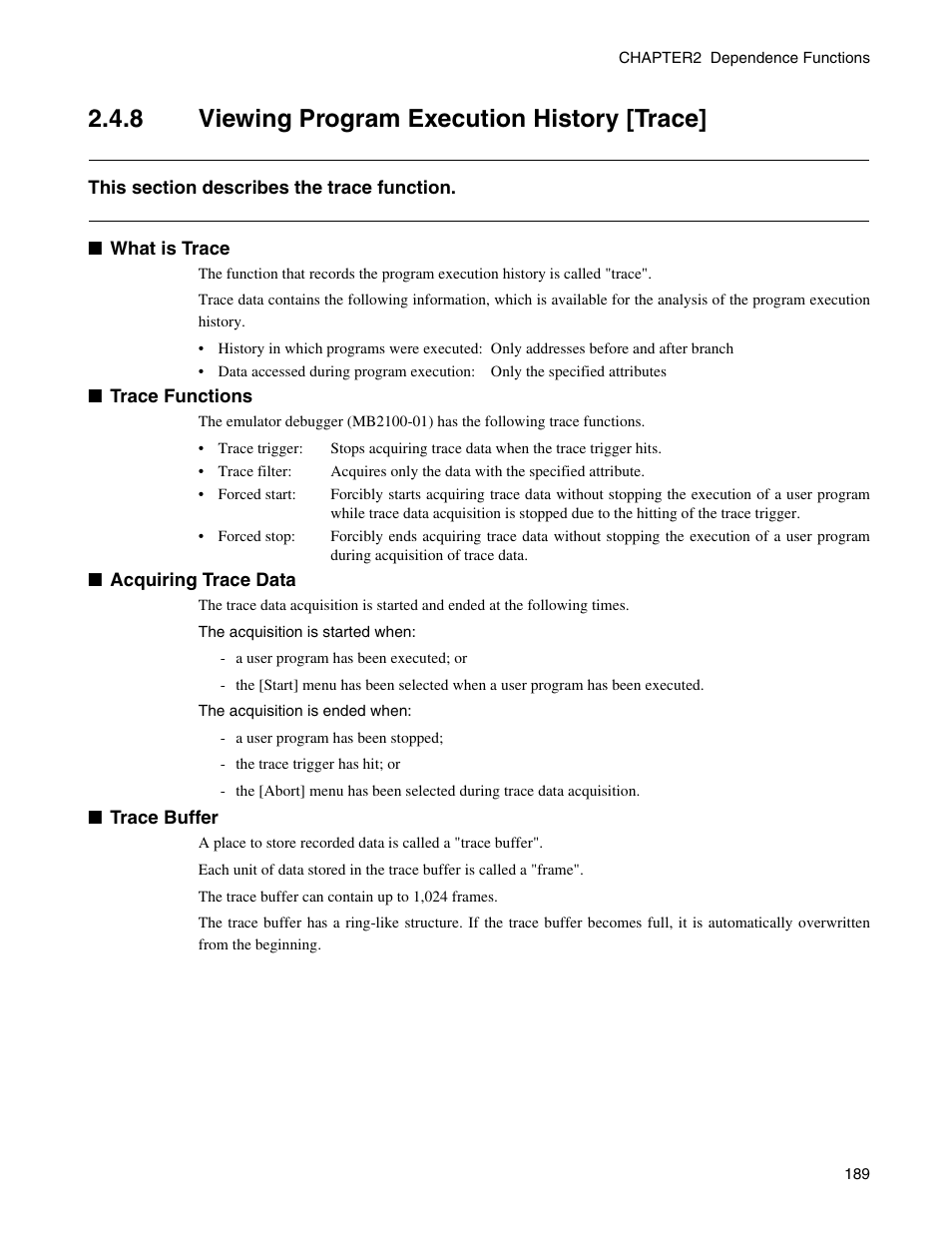 8 viewing program execution history [trace, Viewing program execution history [trace | FUJITSU CM71-00329-7E User Manual | Page 199 / 234