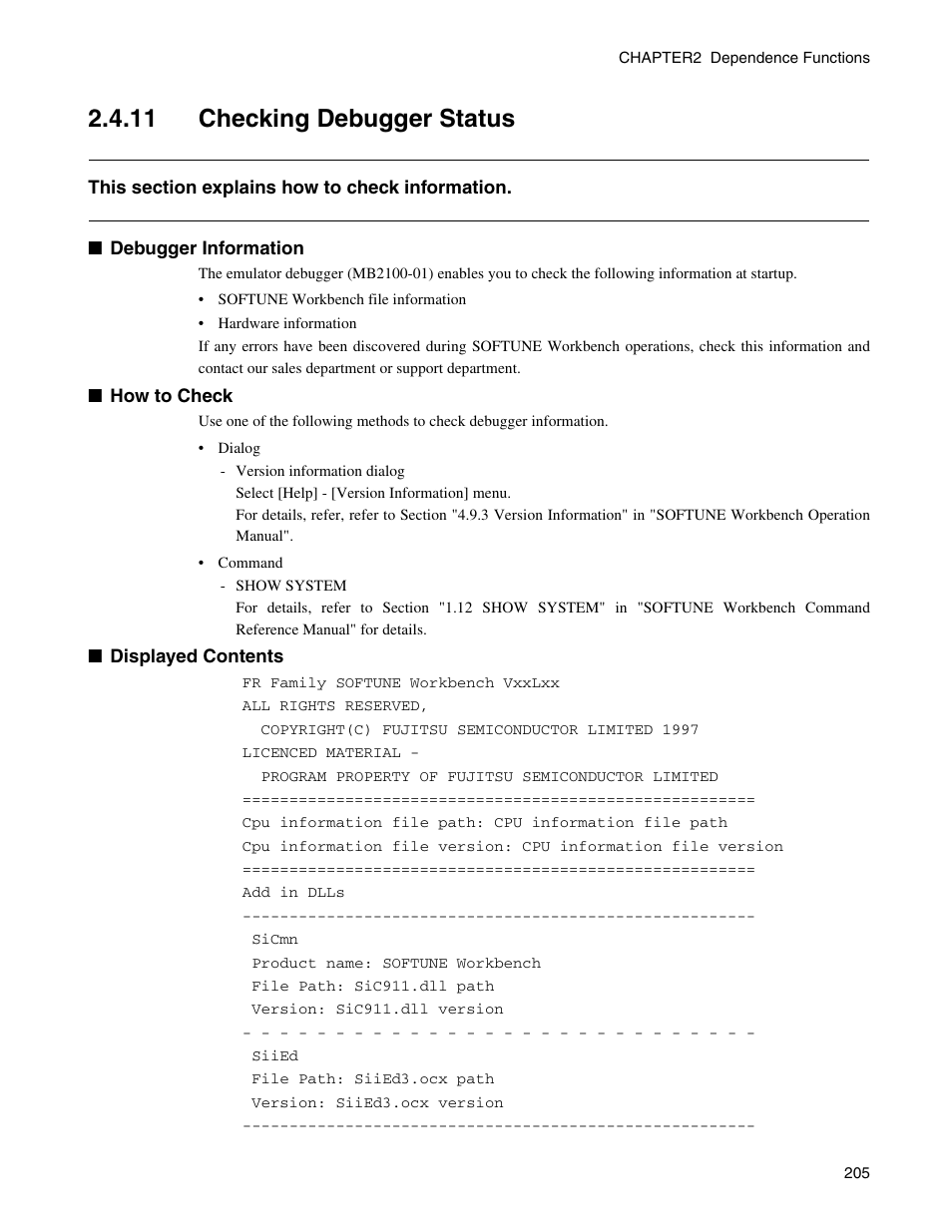 11 checking debugger status, Checking debugger status | FUJITSU CM71-00329-7E User Manual | Page 215 / 234