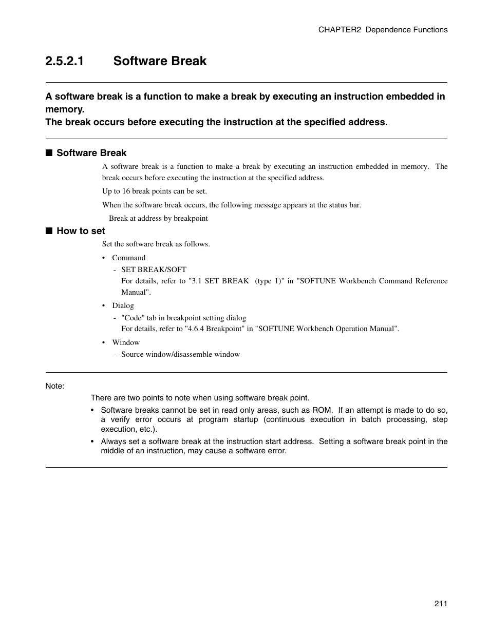 1 software break, Software break | FUJITSU CM71-00329-7E User Manual | Page 221 / 234