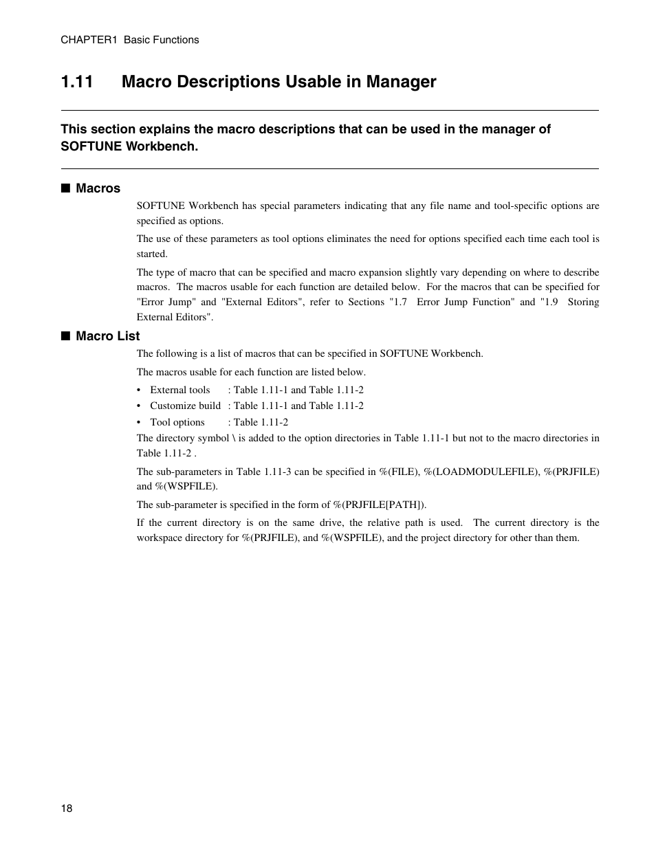 11 macro descriptions usable in manager, Macro descriptions usable in manager | FUJITSU CM71-00329-7E User Manual | Page 28 / 234