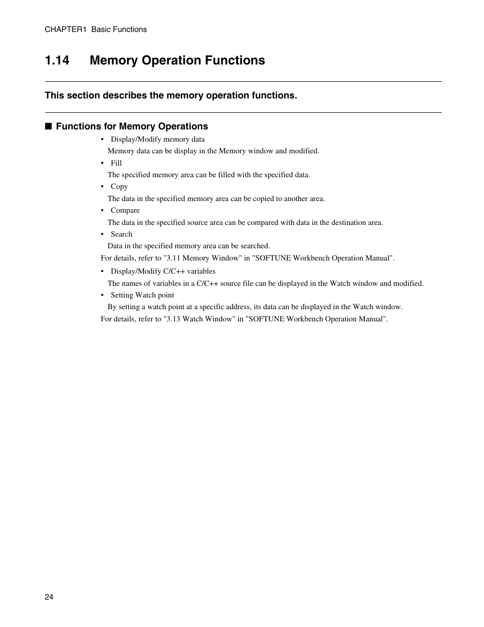 14 memory operation functions, Memory operation functions | FUJITSU CM71-00329-7E User Manual | Page 34 / 234