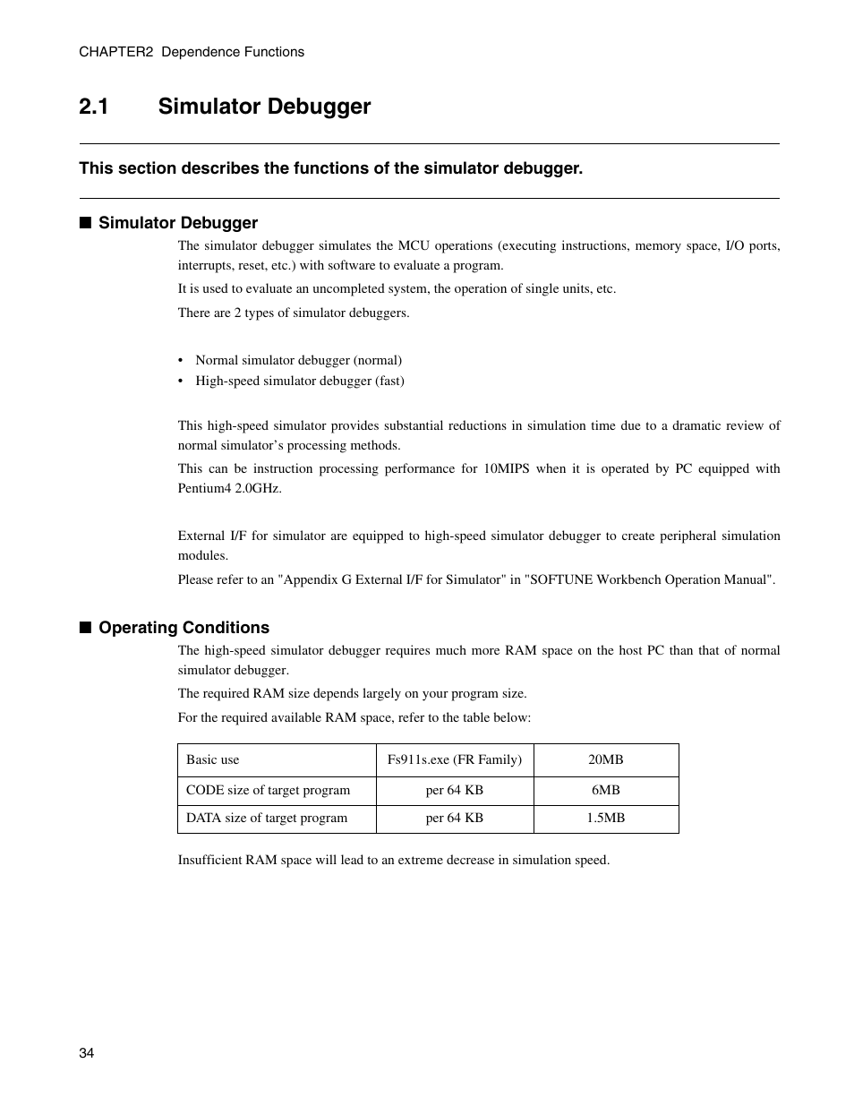 1 simulator debugger, Simulator debugger | FUJITSU CM71-00329-7E User Manual | Page 44 / 234