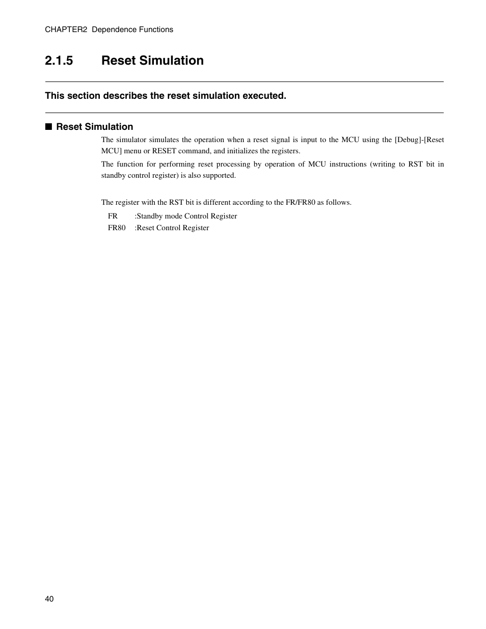 5 reset simulation, Reset simulation | FUJITSU CM71-00329-7E User Manual | Page 50 / 234