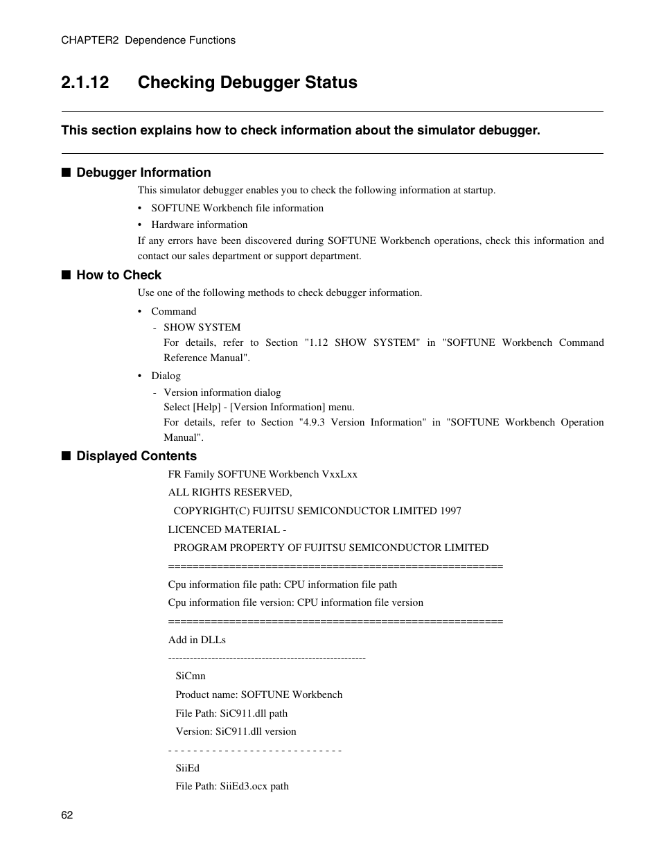 12 checking debugger status, Checking debugger status | FUJITSU CM71-00329-7E User Manual | Page 72 / 234