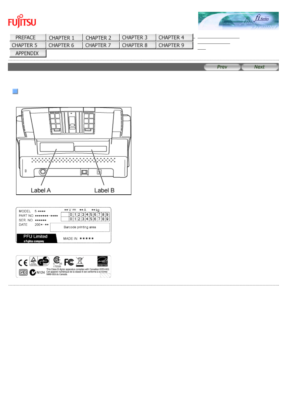 5 checking labels on the scanner, For details on model, see | FUJITSU Image Scanner fi-6130 User Manual | Page 177 / 222