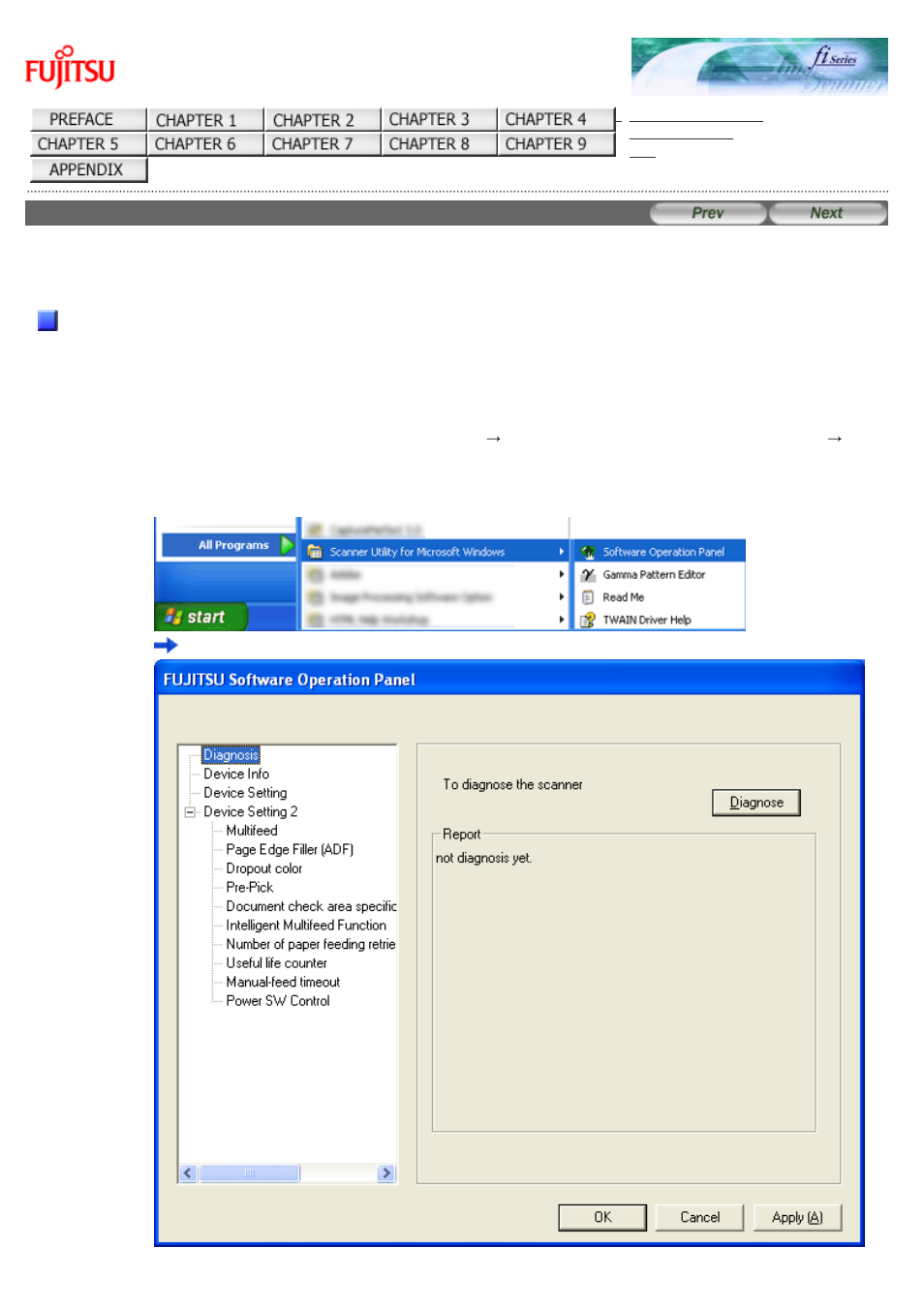 1 scanner settings, Start up the software operation panel | FUJITSU Image Scanner fi-6130 User Manual | Page 188 / 222