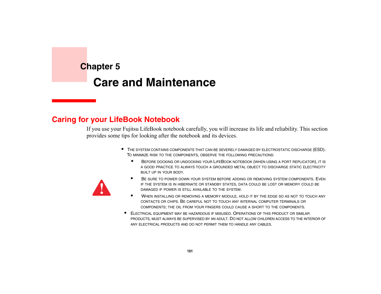 Care and maintenance, Caring for your lifebook notebook, Chapter 5 | FUJITSU V700 User Manual | Page 106 / 161