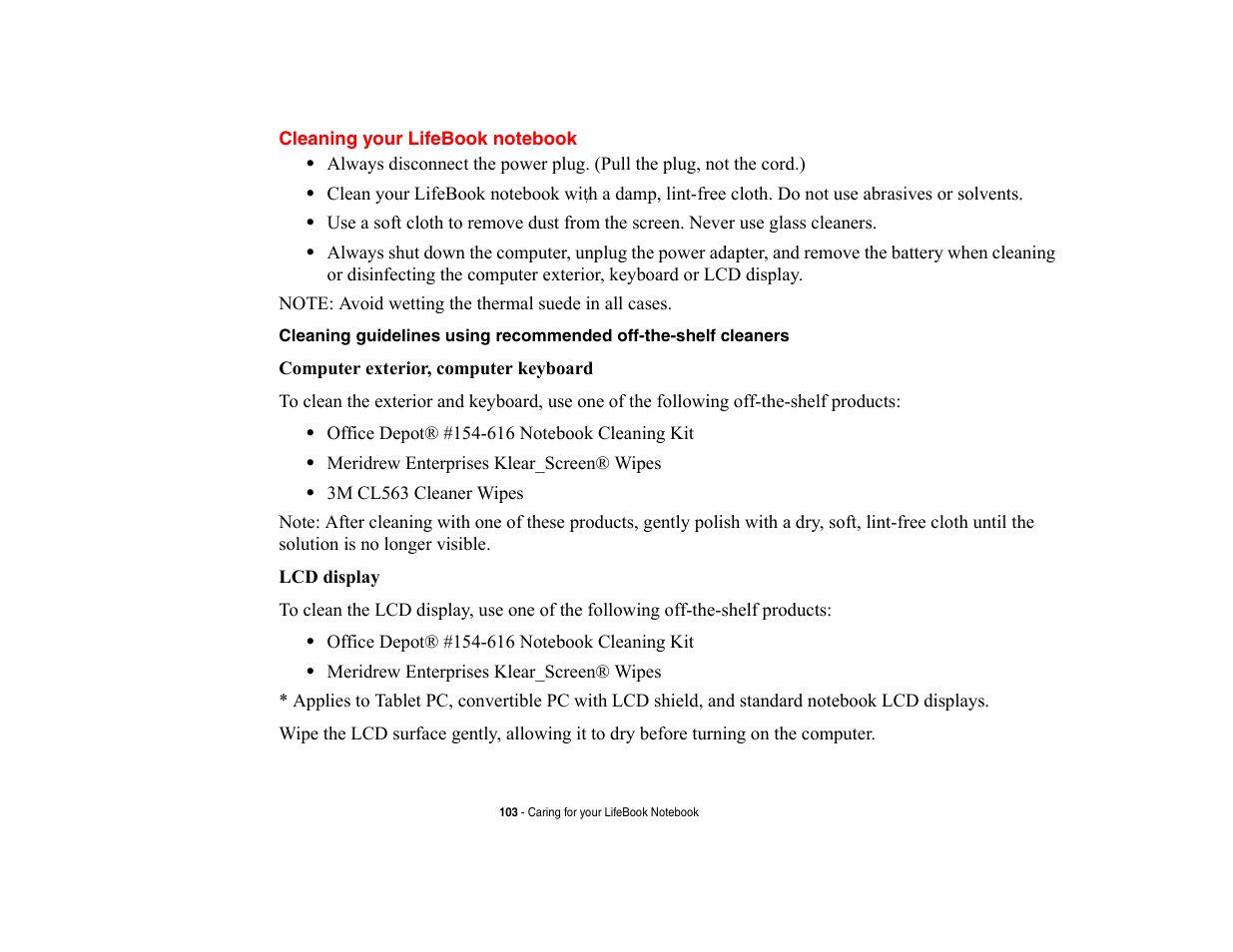 Cleaning your lifebook notebook | FUJITSU V700 User Manual | Page 108 / 161