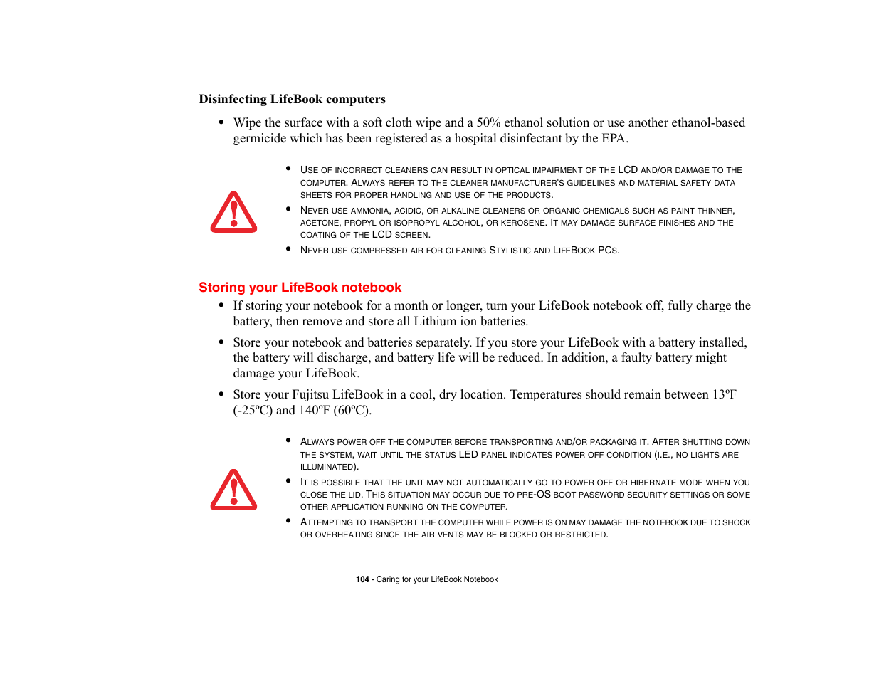 Storing your lifebook notebook | FUJITSU V700 User Manual | Page 109 / 161