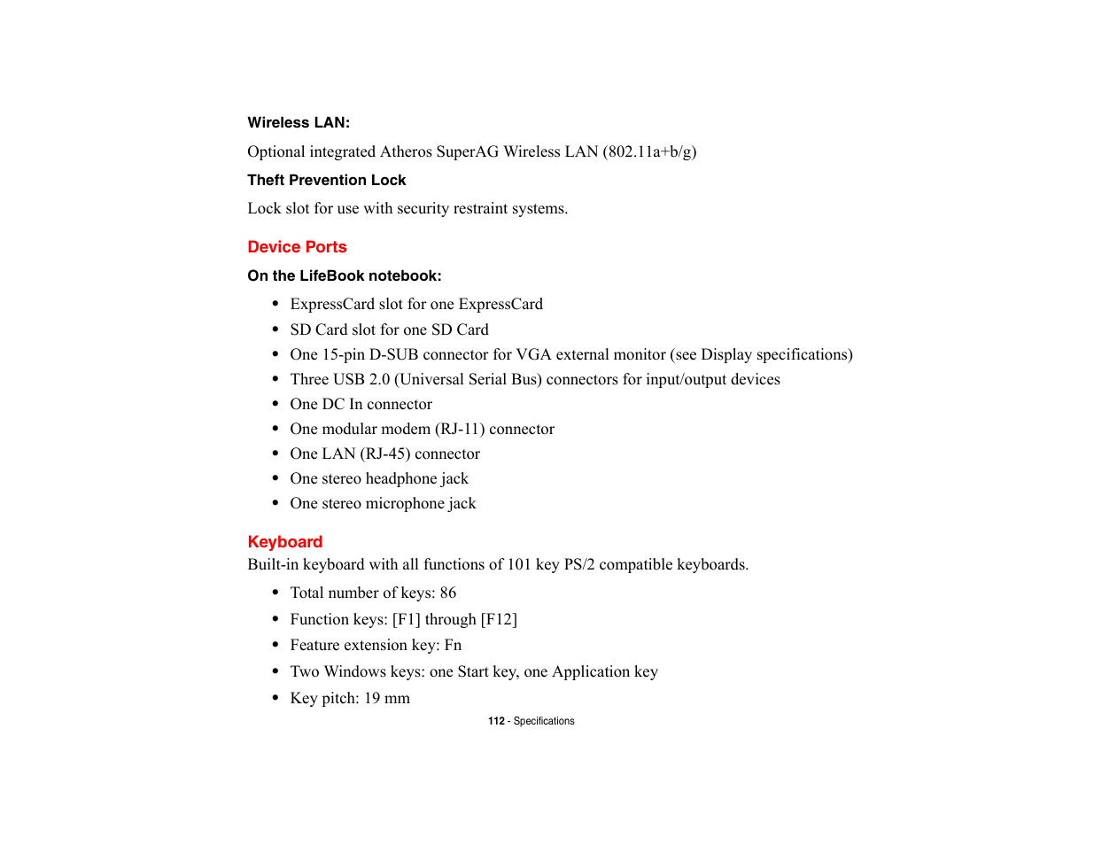 Device ports, Keyboard, Device ports keyboard | FUJITSU V700 User Manual | Page 117 / 161