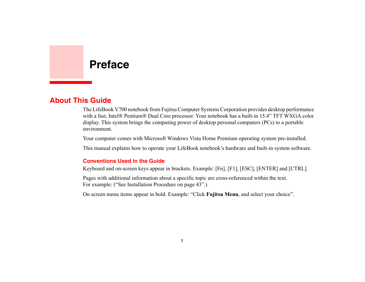 Preface, About this guide, Conventions used in the guide | FUJITSU V700 User Manual | Page 12 / 161