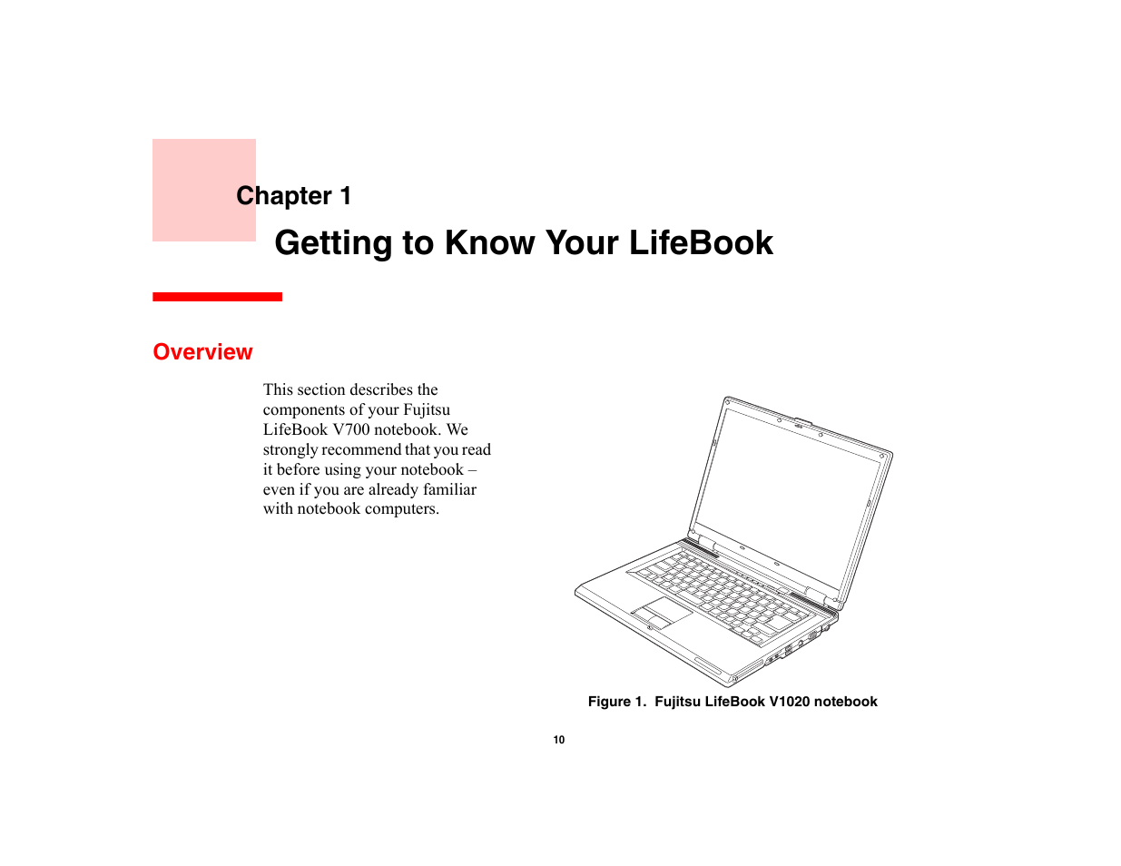 Getting to know your lifebook, Overview, Chapter 1 | FUJITSU V700 User Manual | Page 15 / 161