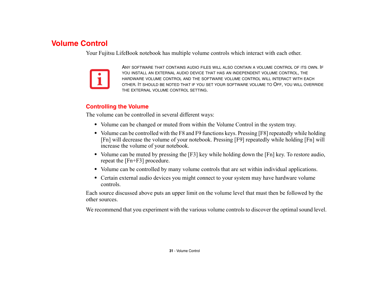 Volume control, Controlling the volume | FUJITSU V700 User Manual | Page 36 / 161