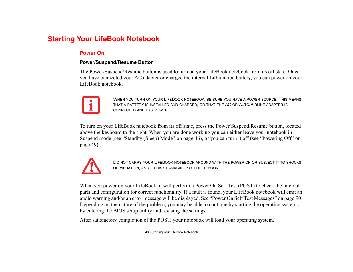 Starting your lifebook notebook, Power on | FUJITSU V700 User Manual | Page 45 / 161