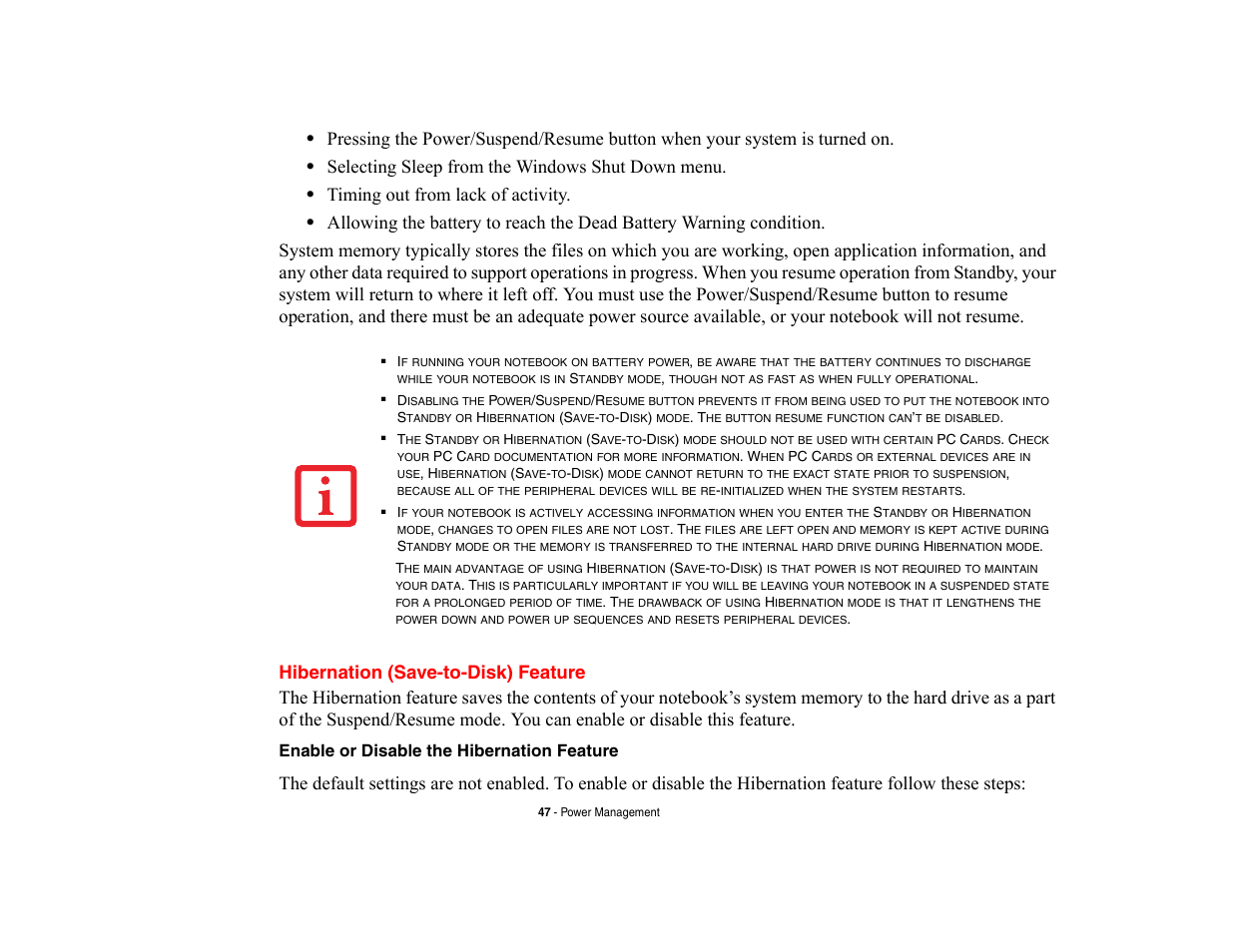 Hibernation (save-to-disk) feature, Enable or disable the hibernation feature | FUJITSU V700 User Manual | Page 52 / 161