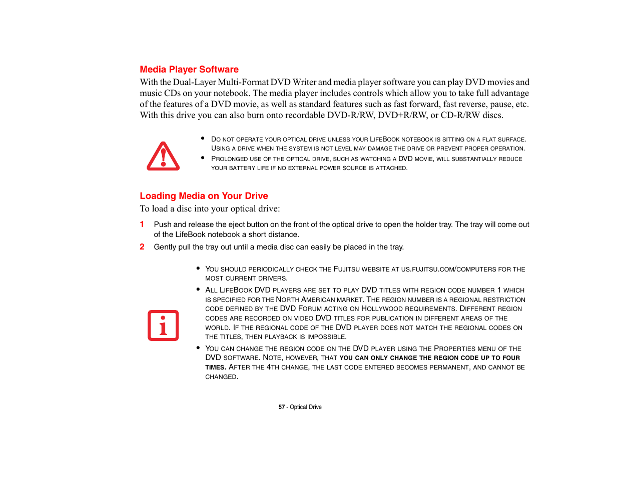 Media player software, Loading media on your drive, Media player software loading media on your drive | FUJITSU V700 User Manual | Page 62 / 161