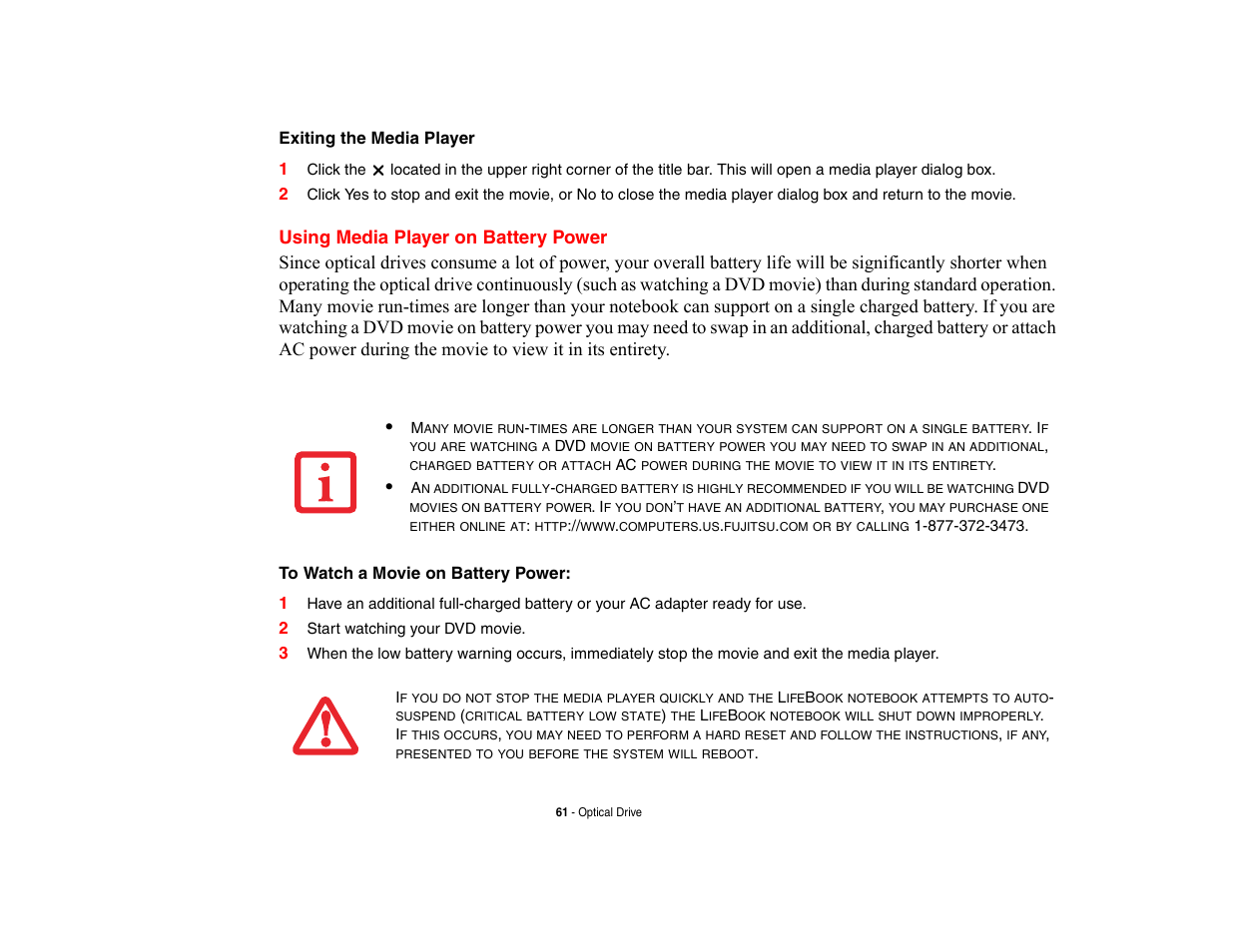 Using media player on battery power | FUJITSU V700 User Manual | Page 66 / 161