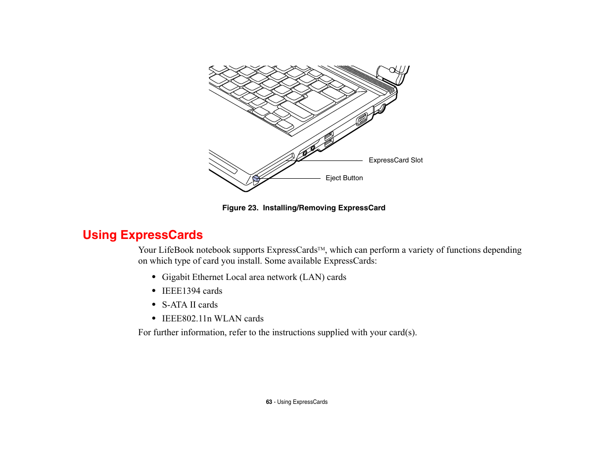Using expresscards | FUJITSU V700 User Manual | Page 68 / 161