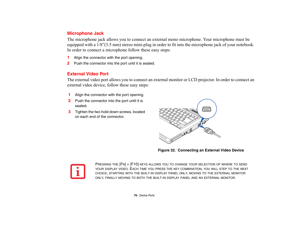 Microphone jack, External video port, Microphone jack external video port | FUJITSU V700 User Manual | Page 81 / 161