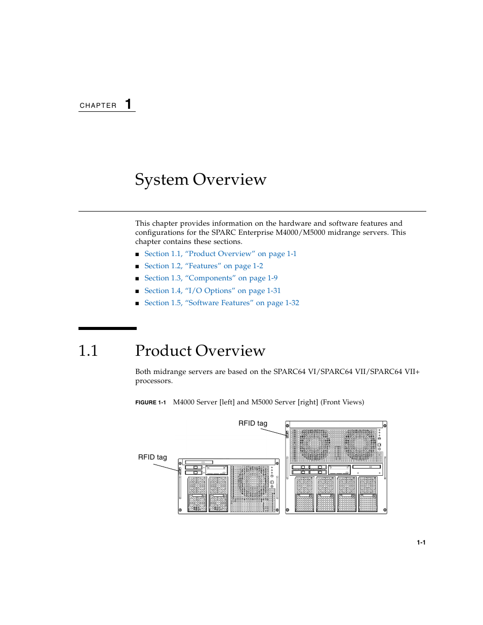 System overview, 1 product overview, Product overview | FUJITSU SPARC Enterprise Server M5000 User Manual | Page 13 / 62