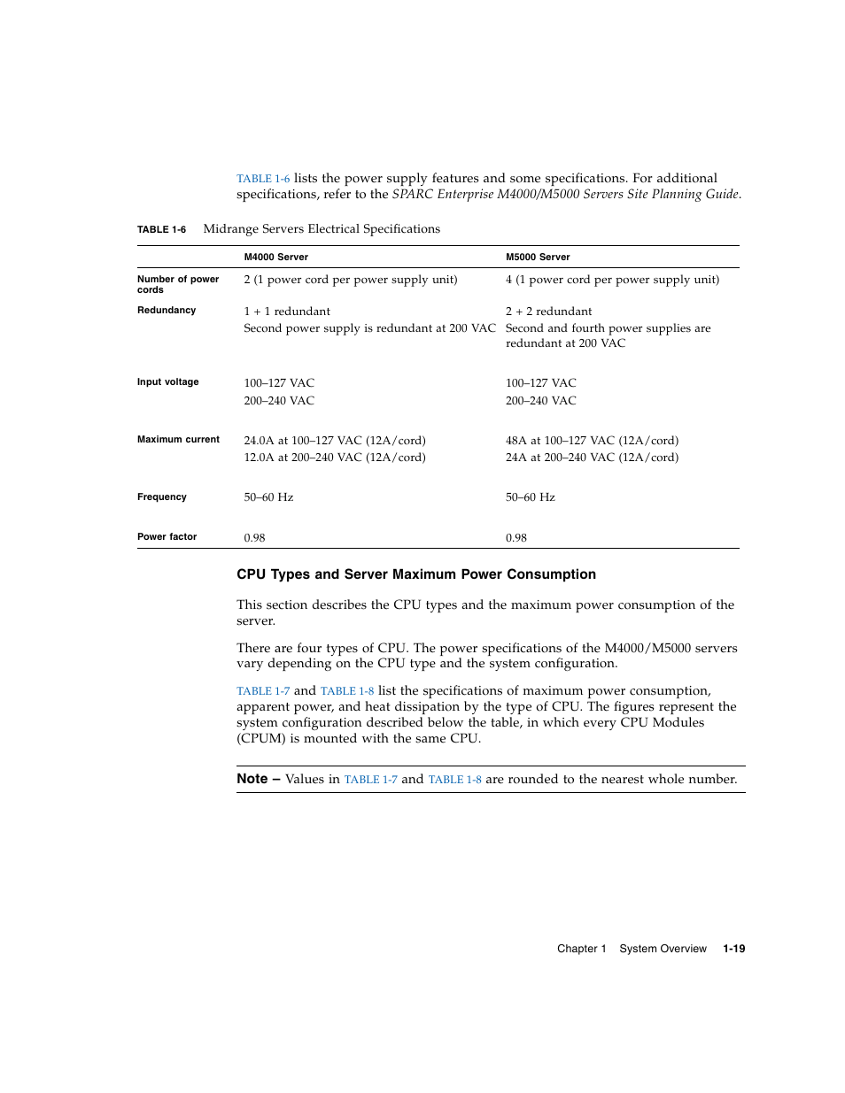 Cpu types and server maximum power consumption | FUJITSU SPARC Enterprise Server M5000 User Manual | Page 31 / 62