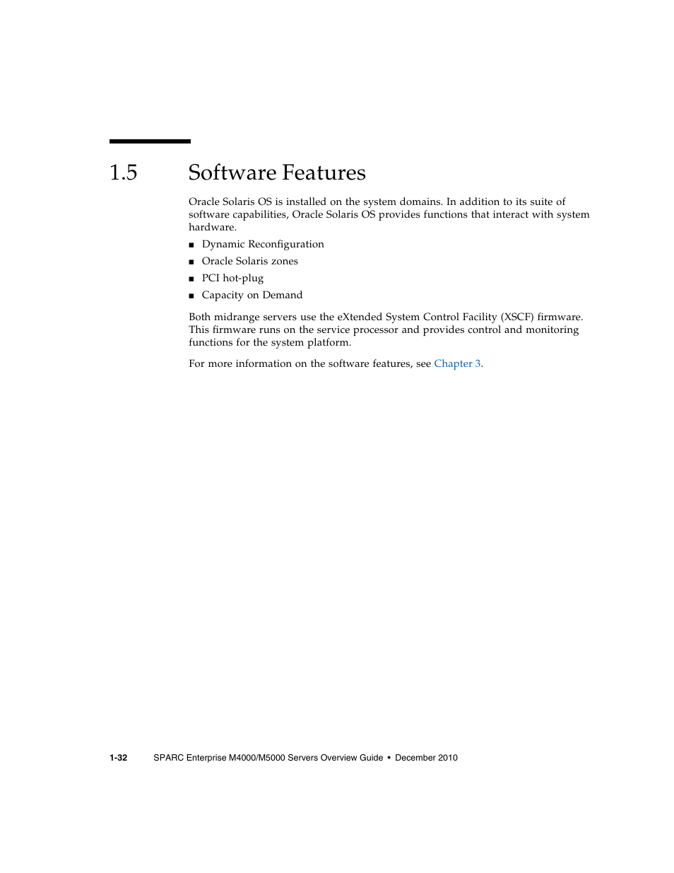 5 software features, Software features | FUJITSU SPARC Enterprise Server M5000 User Manual | Page 44 / 62