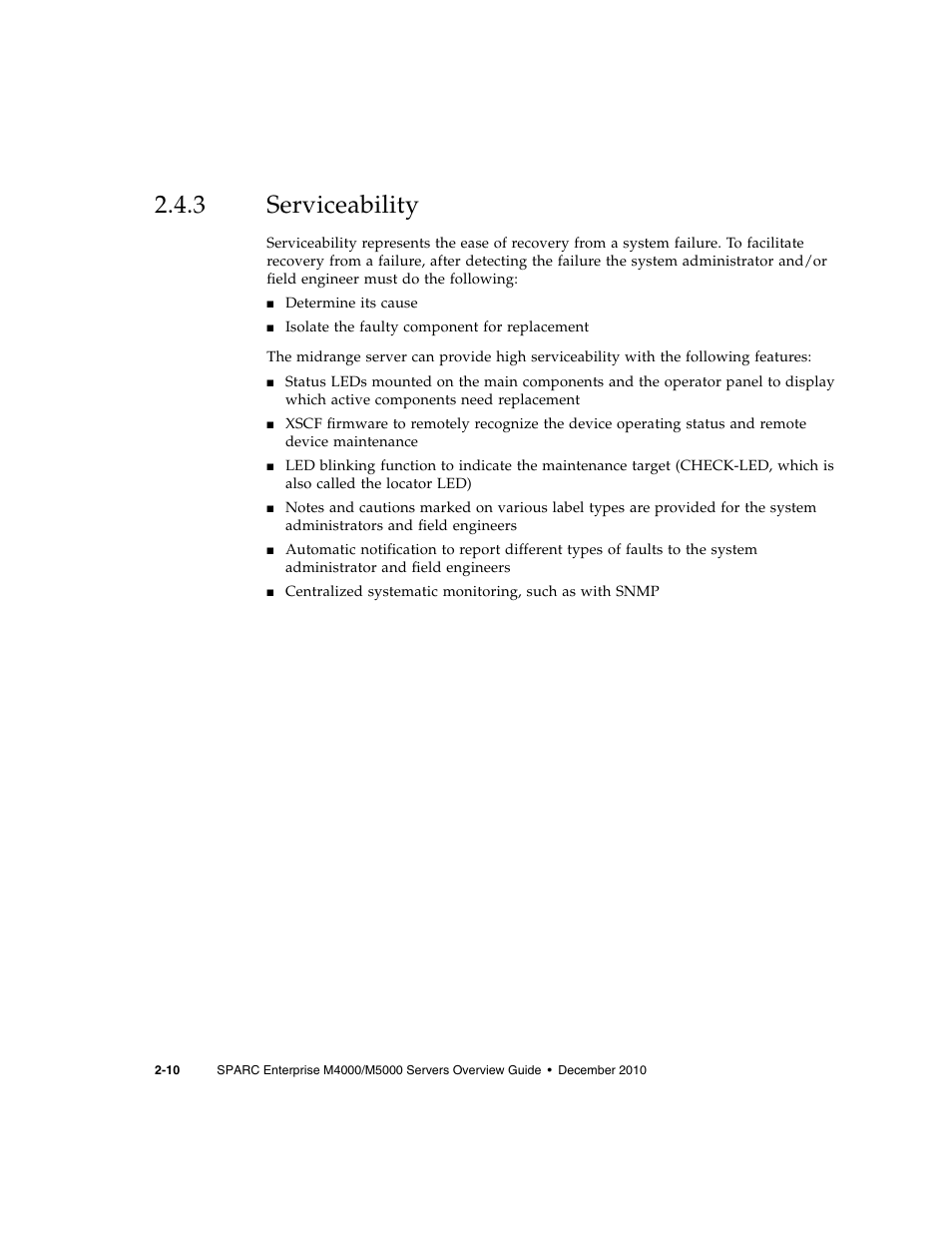 3 serviceability, Serviceability | FUJITSU SPARC Enterprise Server M5000 User Manual | Page 54 / 62