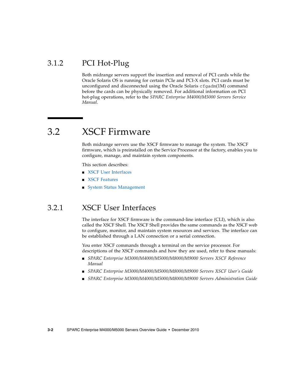 2 pci hot-plug, 2 xscf firmware, 1 xscf user interfaces | Pci hot-plug, Xscf firmware, Xscf user interfaces | FUJITSU SPARC Enterprise Server M5000 User Manual | Page 56 / 62