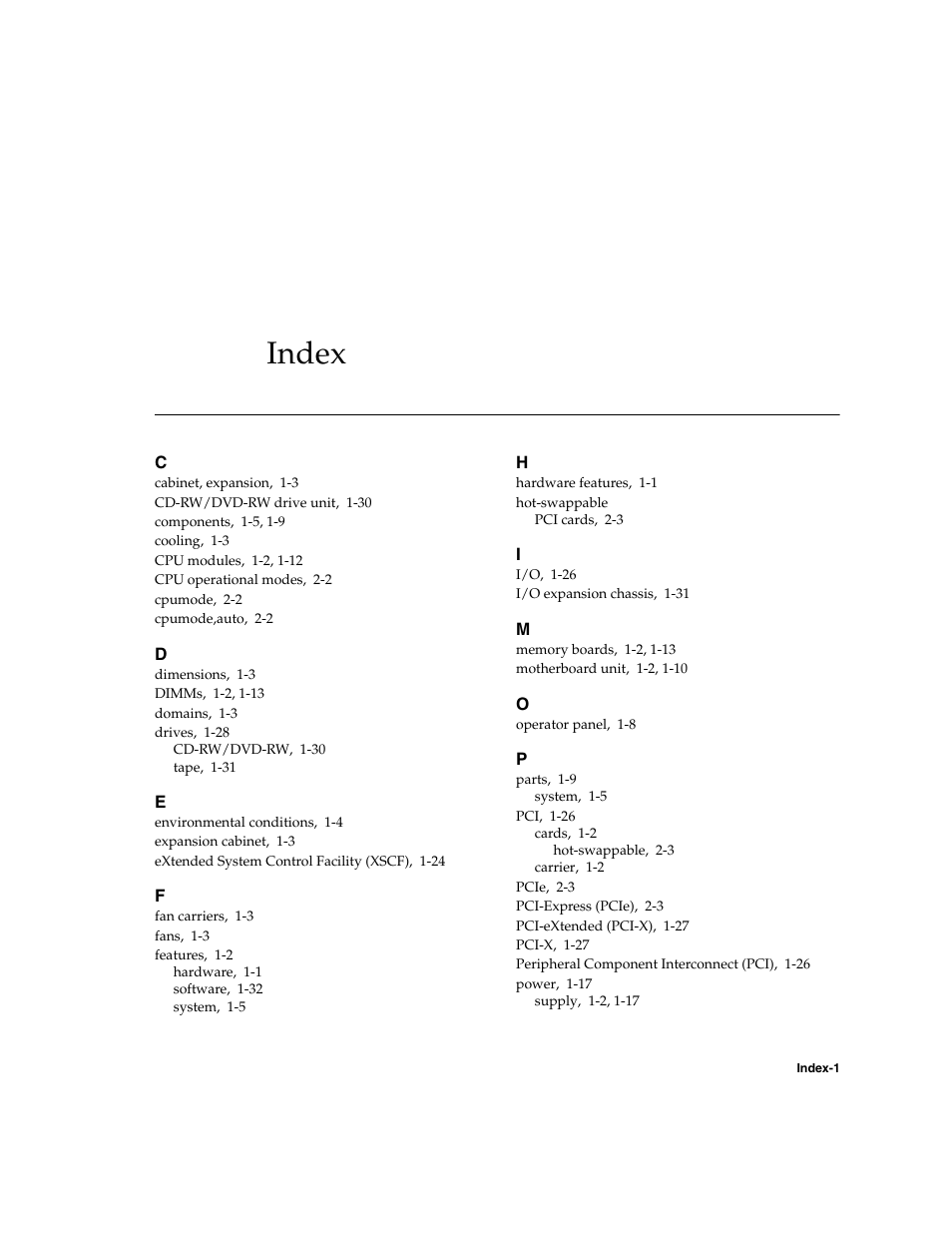 Index, Index–1 | FUJITSU SPARC Enterprise Server M5000 User Manual | Page 61 / 62